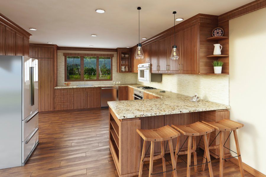 rustic kitchen with granite counter tops